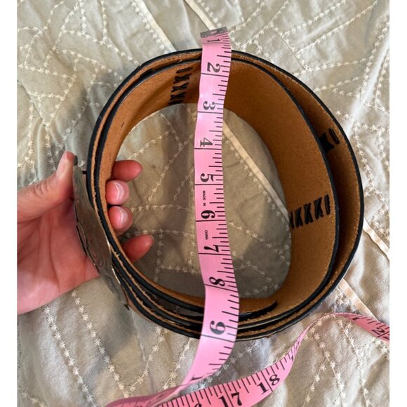 VTG Chicos Leather Embossed Floral Belt Conch Style Ornate Buckle Western Boho - Picture 11 of 11